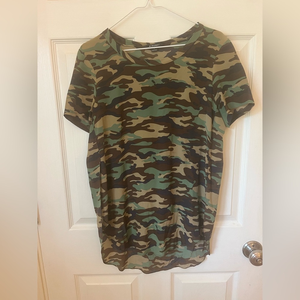 Acrobat Camouflage Print Top - Green and Brown